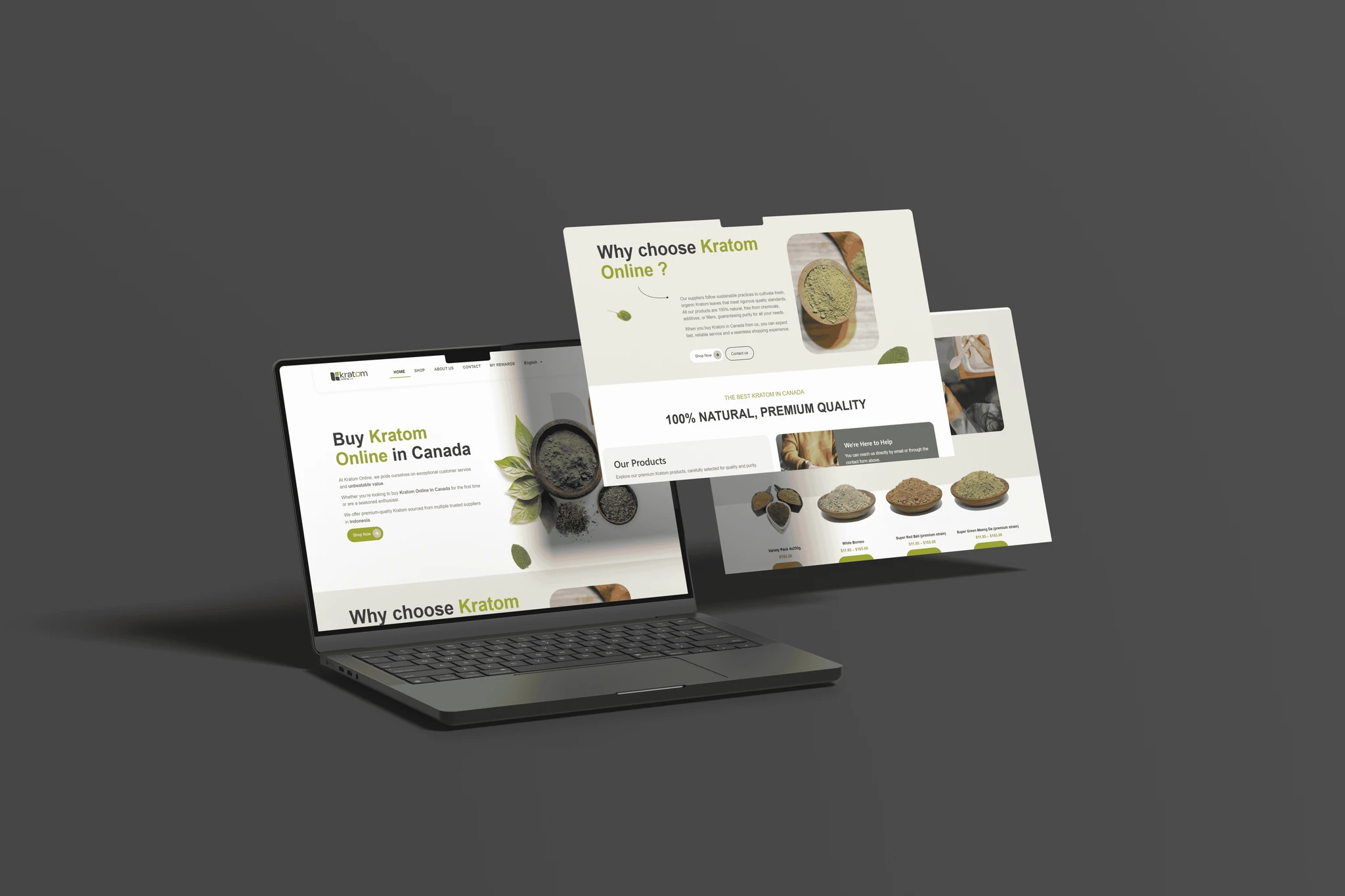 Kratom Online website mockup